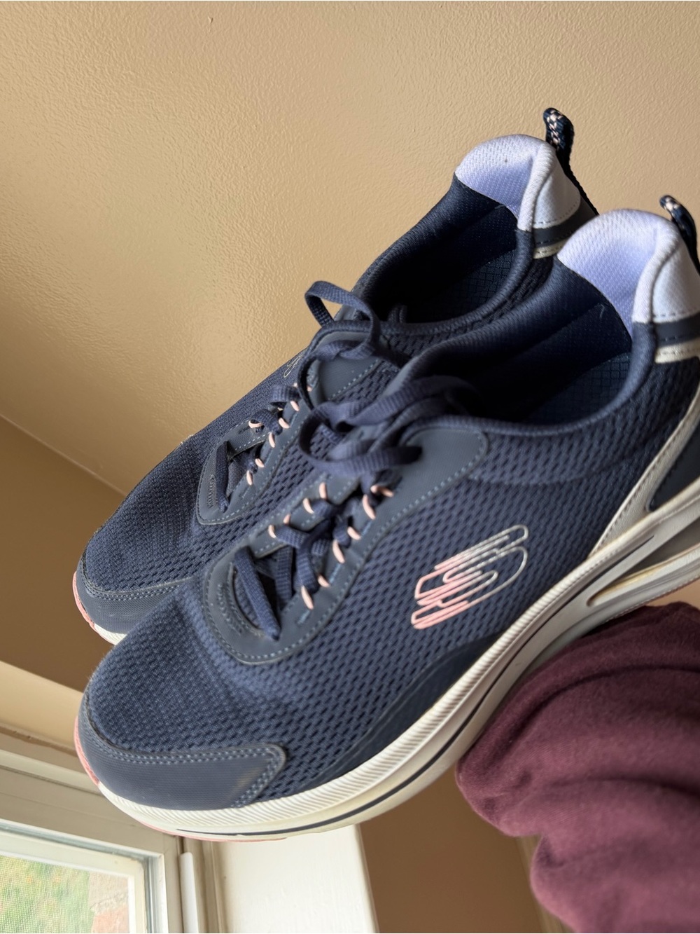 Skechers Women's Navy Athletic Sneakers with Pink Accents